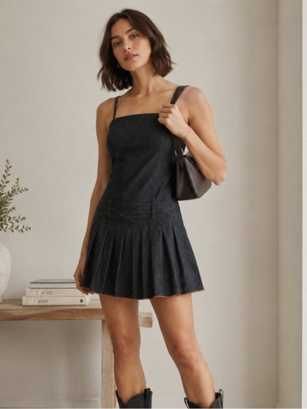 Anthropologie Pilcro Denim Playsuit Sleeveless Pleated Romper Pinstripe 538 579